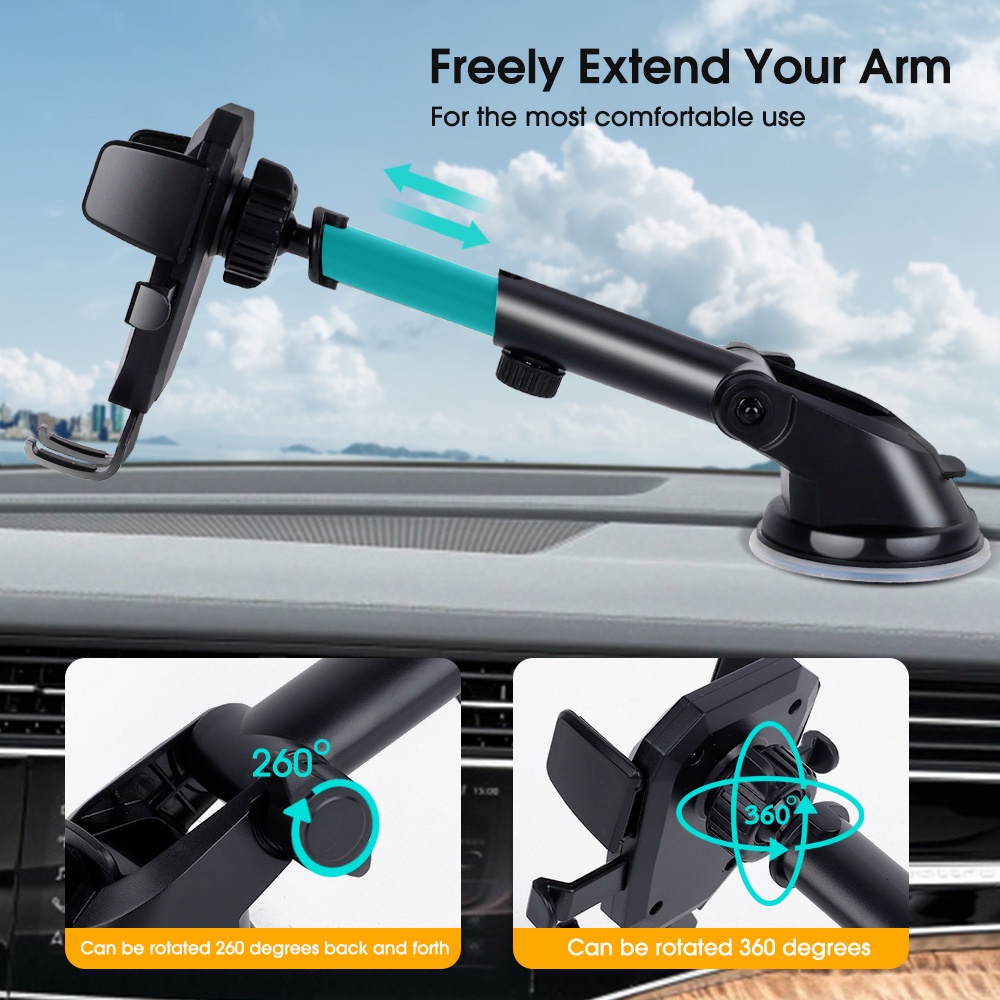 Bracket Stand Holder Handphone / GPS Universal Lengan Panjang Teleskopis Dengan Suction Cup Untuk Dashboard Mobil