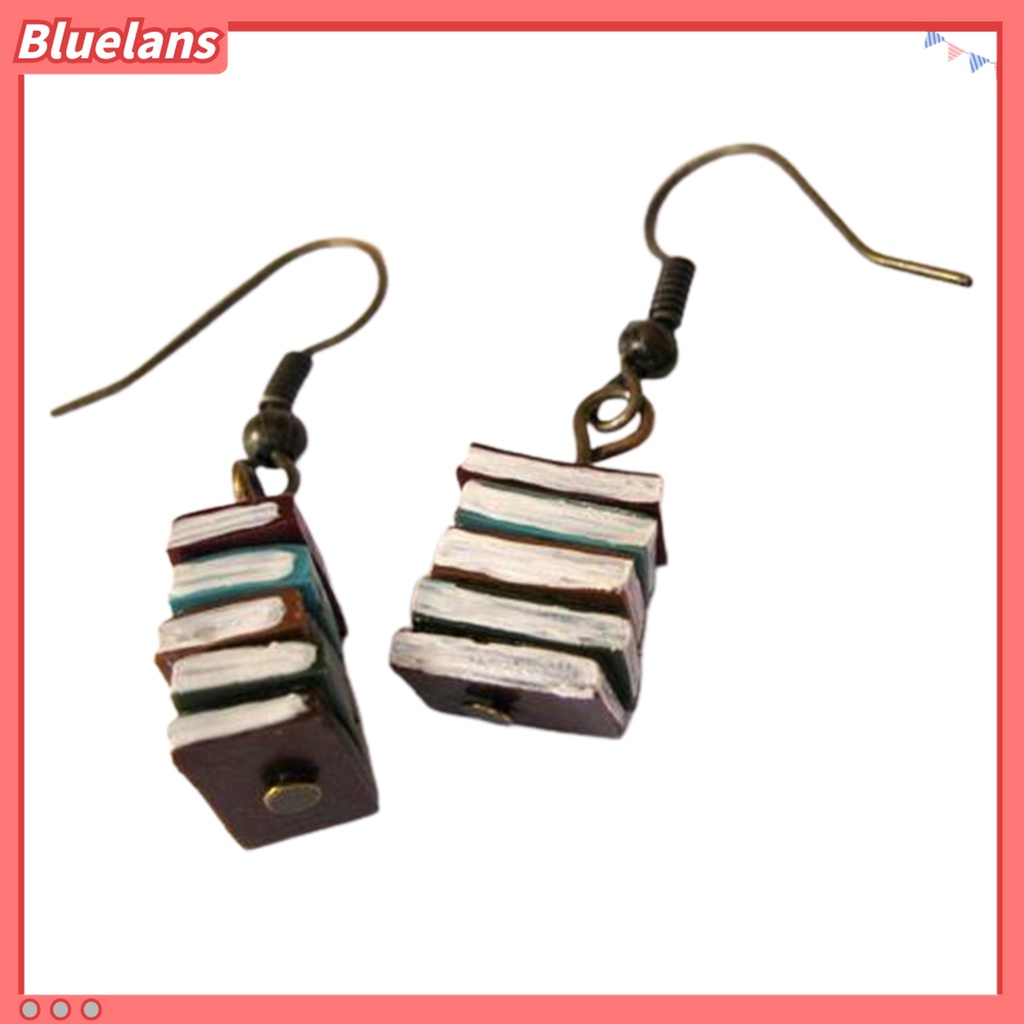 Anting Kait Menjuntai Bentuk Buku Tumpuk Warna-Warni Untuk Wanita