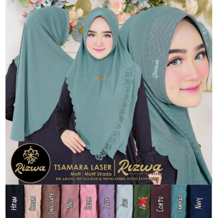 Hijab Khimar Instan Tsamara Laser Jersey Strada Pet Antem Ori Rizwa Hijab