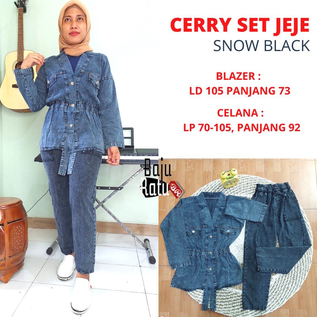 AMANDA SET CERRY BLAZER SETELAN CELANA BAGGY JEJE ONE SET JEANS  WANITA SNOW BLUE DAN SNOW BLACK GBM