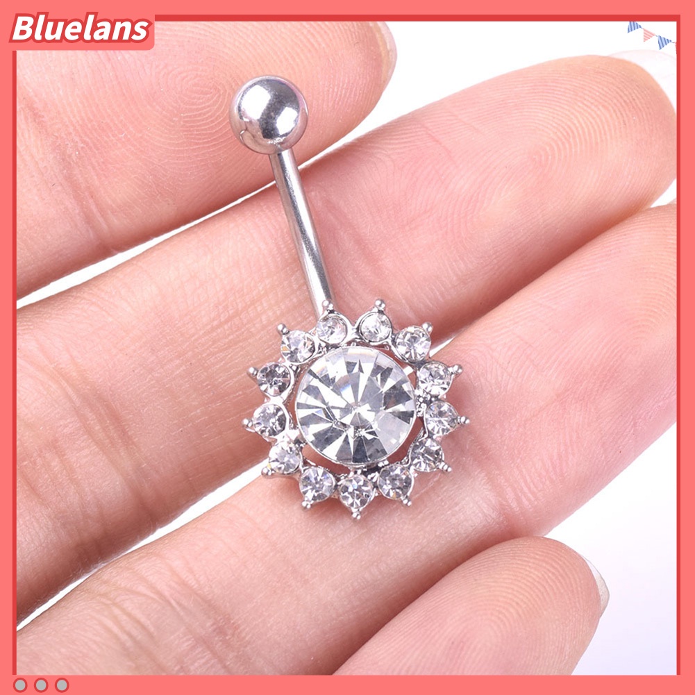 Bluelans Floral Rhinestone Pendant Sexy Women Barbell Navel Ring Body Piercing Jewelry