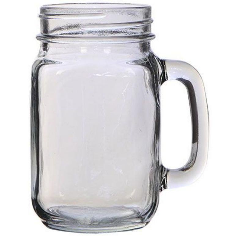 Gelas Jar Polos Kaca Dengan Tutup/Gelas Gagang/Drinking Jar/