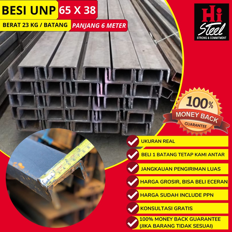Besi UNP 65 X 38 X 2.5mm X 6m