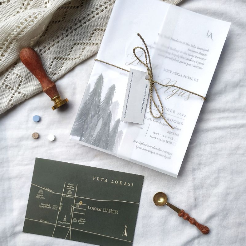 TIPE B undangan pernikahan rustic kalkir dengan hangtag