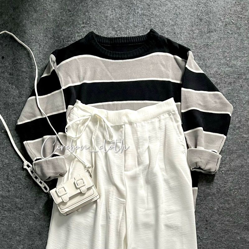 ONE SET SWEATER KEILA (Cirebon Cloth)-Keila + Tali White