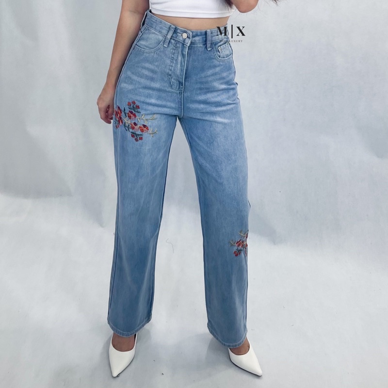 JEANS HIGHWAIST IMPORT CELANA PANTS WANITA CEWEK CULLOTE HW BAGGY DENIM FLORAL MX894
