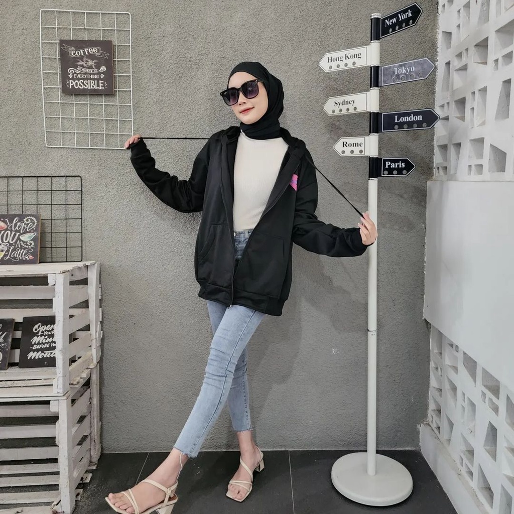 ARGOO NOS LOVE 2XL Hoodie Zipper Bigsize Wanita Oversize Jacket Sweater Kekinian Fashion Ala Korean Kasual Style