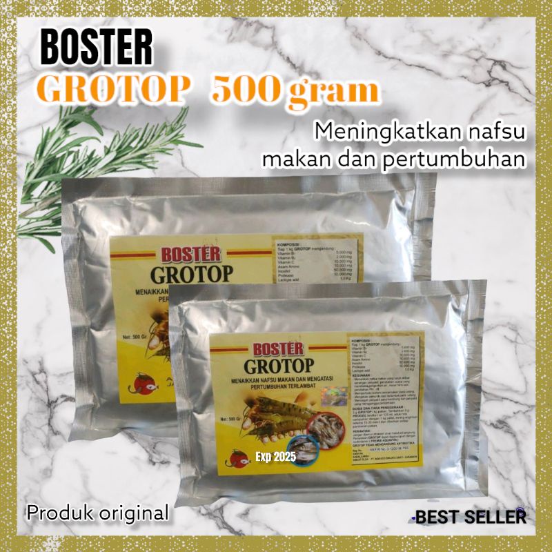 Grotop Boster 500 gram pertumbuhan ikan udang dan nafsu makan