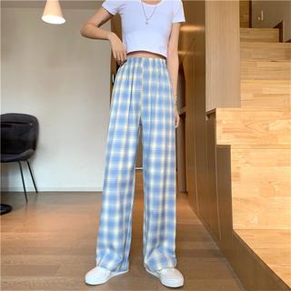 DF CPG280 Celana Panjang Wanita Motif Kotak - kotak Casual Tartan Plaid Long Pants Korean Fashion