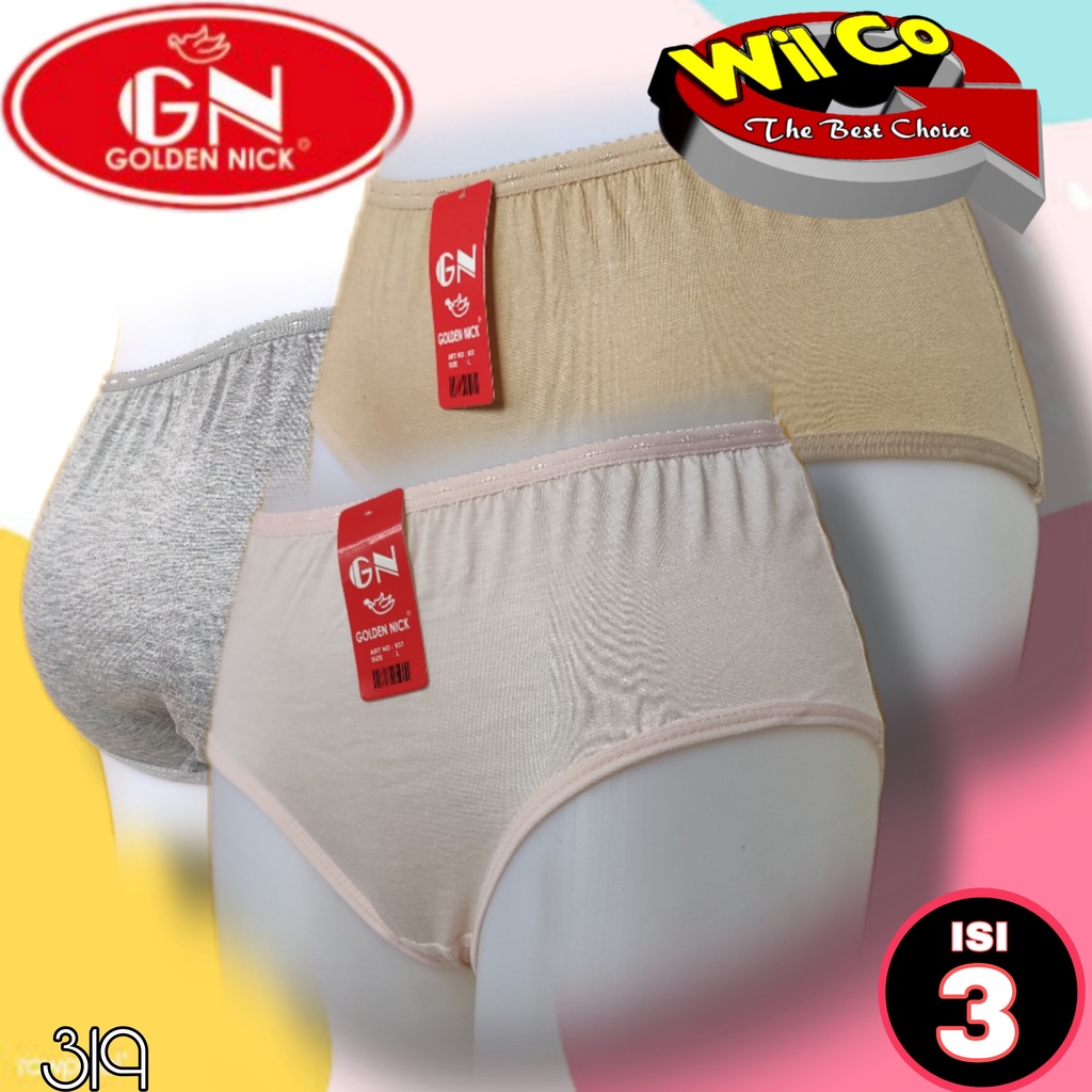 K319T - (HARGA PER 3 PCS) CELANA DALAM WANITA PAKAIAN WANITA PAKAIAN DALAM GOLDEN NICK SIZE M - XXL WARNA TERANG RANDOM