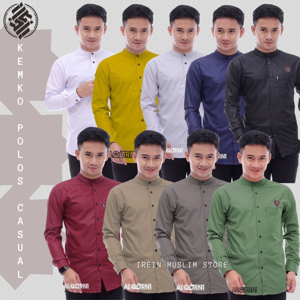 Baju Kemeja Koko Pria Lengan Panjang Casual Koko Polos Kaleb S M L XL