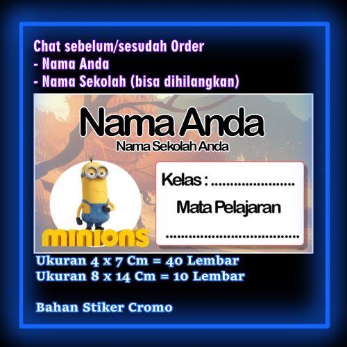 

Stiker Label Buku Minion Minions kuning kartun lucu Karakter Lucu Custom Lebel Nama cromo murah 20 Varian berbeda Sticker Pelajaran Mapel buku anak sekolah Vol 10