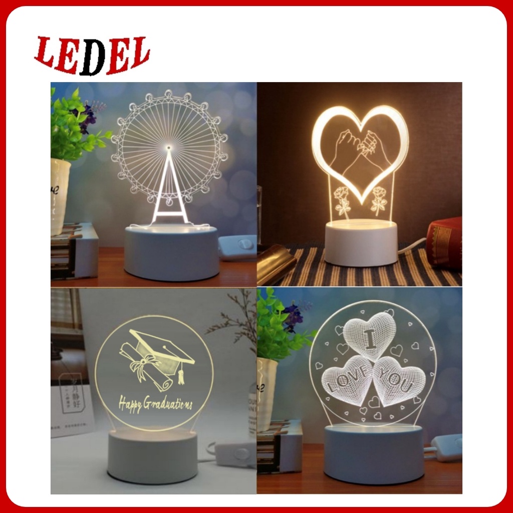 Lampu Hias Led 3D Transparan / Lampu Tidur / Lampu Pajang akrilik 3 warna cahaya lampu night light