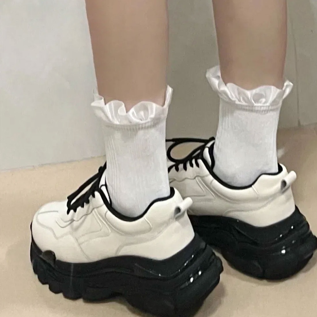 Sepatu Sneakers Wanita Korea Premium Korea Design - Sepatu Sneakers Korea Wanita Comfy Platform Ourdoor Trend Shoes Hitam