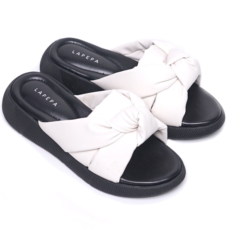 LAPEPA YUK - Sandal Wanita Wedges CALLA Sendal Cewek Platform Hak Tinggi 3cm Model Silang Unik Lucu Size 36 37 38 39 40 41 Pergi Jalan Casual Santai Rumah Slop Warna WHITE Putih Selop Premium Original Kekinian Terbaru Shoes ORI Mall Official Store