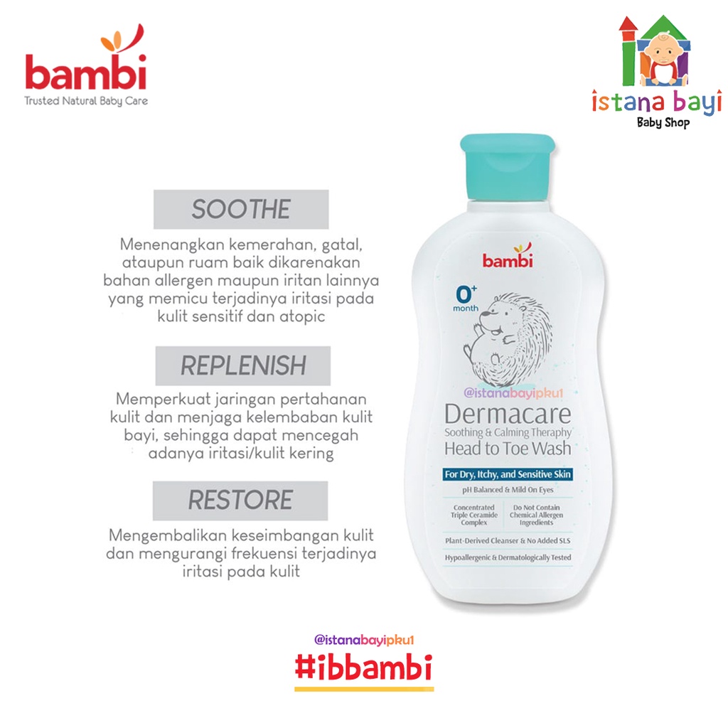 Bambi Baby Dermacare Daily Soothing &amp; Calming Therapy Head To Toe Wash 200ml | Sabun &amp; Shampoo Bayi