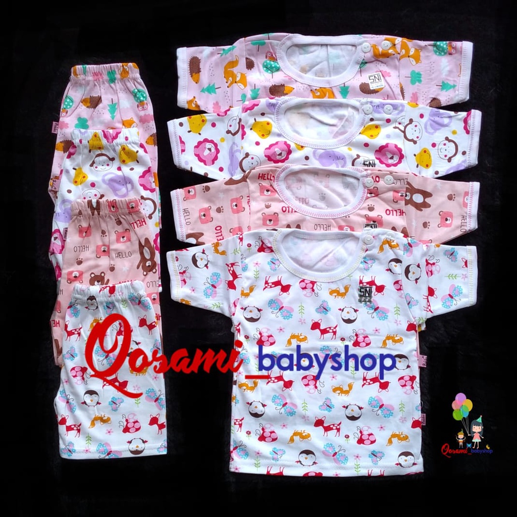 HOKIKU ( 1 Setel ) Cewek Setelan Pendek Bayi Newborn 0 - 4 Motif Full Print SNI