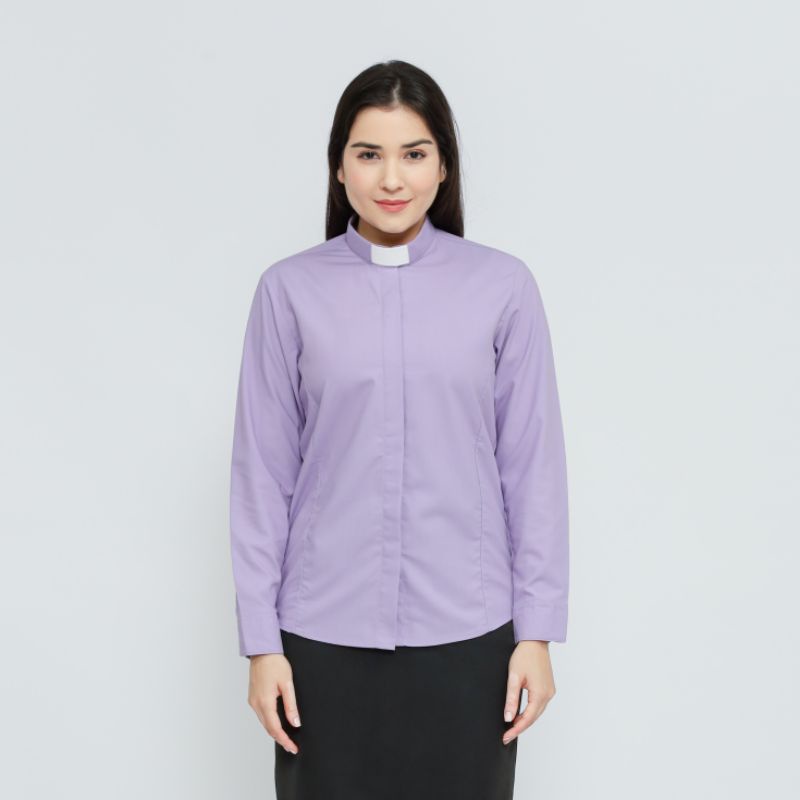 Pendeta Wanita - Kemeja Collar Panjang Polos - Cotton Tropical - Jos Miracle Bandung - Miracle - JMB