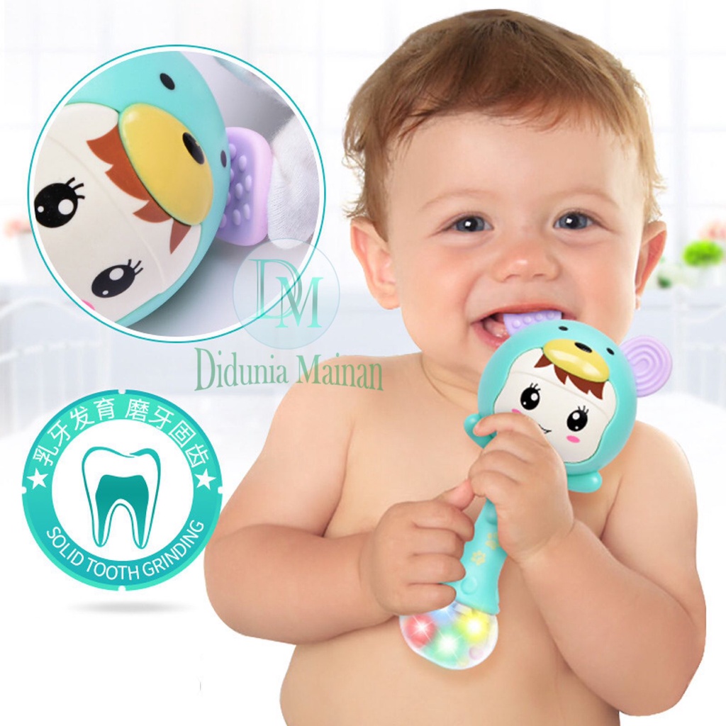 Mainan musik anak bayi tongkat lighting music rattle stick teether silikon