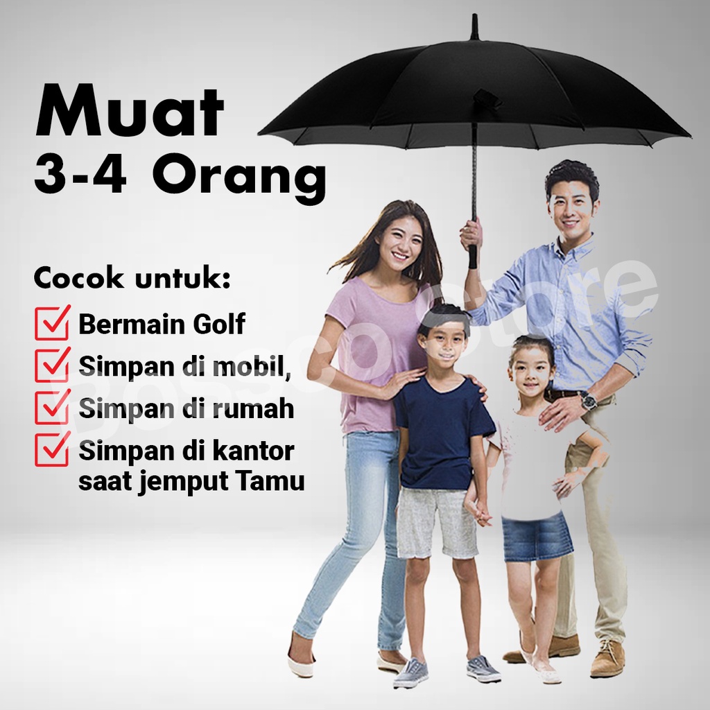 Bossco Payung Besar Jumbo Golf Otomatis Kualitas Export Jepang Payung Golf Otomatis premium payung mobil payung jumbo bahan fiberglass jari fiber payung besar murah payung golf besar payung anti UV protection golf umbrella rangka fiber