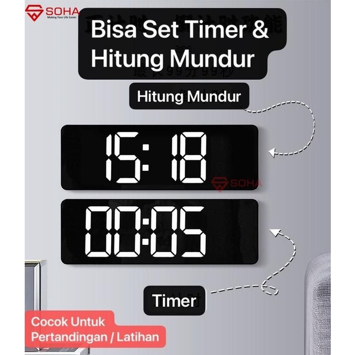 JD-6629 Jam Digital LED Besar Tampilan Jelas Dinding / Kalender Alarm Clock Weker Timer Countdown Smart Watch Suhu Temperatur