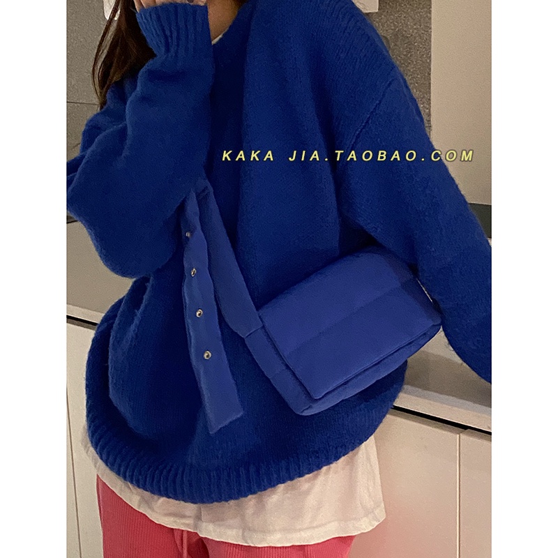 Suhao Klein Biru Nilon Tas Wanita 2021 Musim Gugur dan Musim Dingin Baru Trendi Fashion Belah Ketupat Kecil Square Tas All-Match Messenger Bag Tas Dada