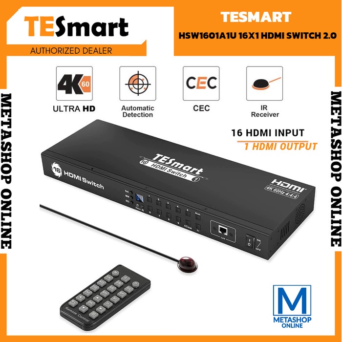 TESmart HDMI 2.0 Switch UltraHD 16x1 Port 16 Input 1 Output 4K 60Hz