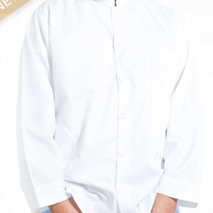 Stok Terbatas baju koko pria putih lengan panjang polos baju Koko putih terbaru