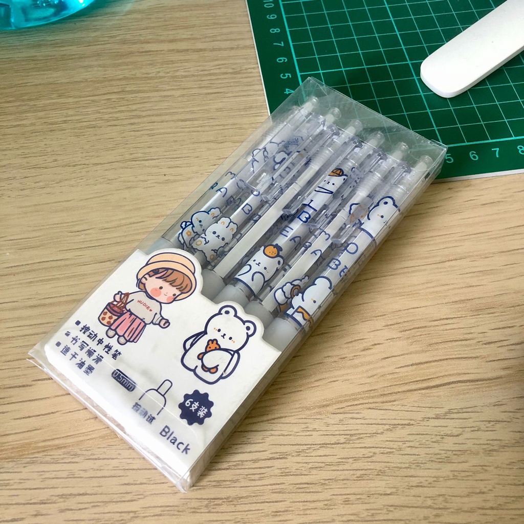 6 Pcs Pena Pulpen Set Motif Beruang GMALL ST0077