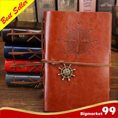 

Buku Diary Catatan Aesthetic Binder Kulit Retro Compass Kertas A5 - Coklat