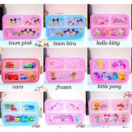 Kotak Makan / Tempat Makan Mini KARAKTER Anak-Anak 3 SEKAT 500ml BPA Free