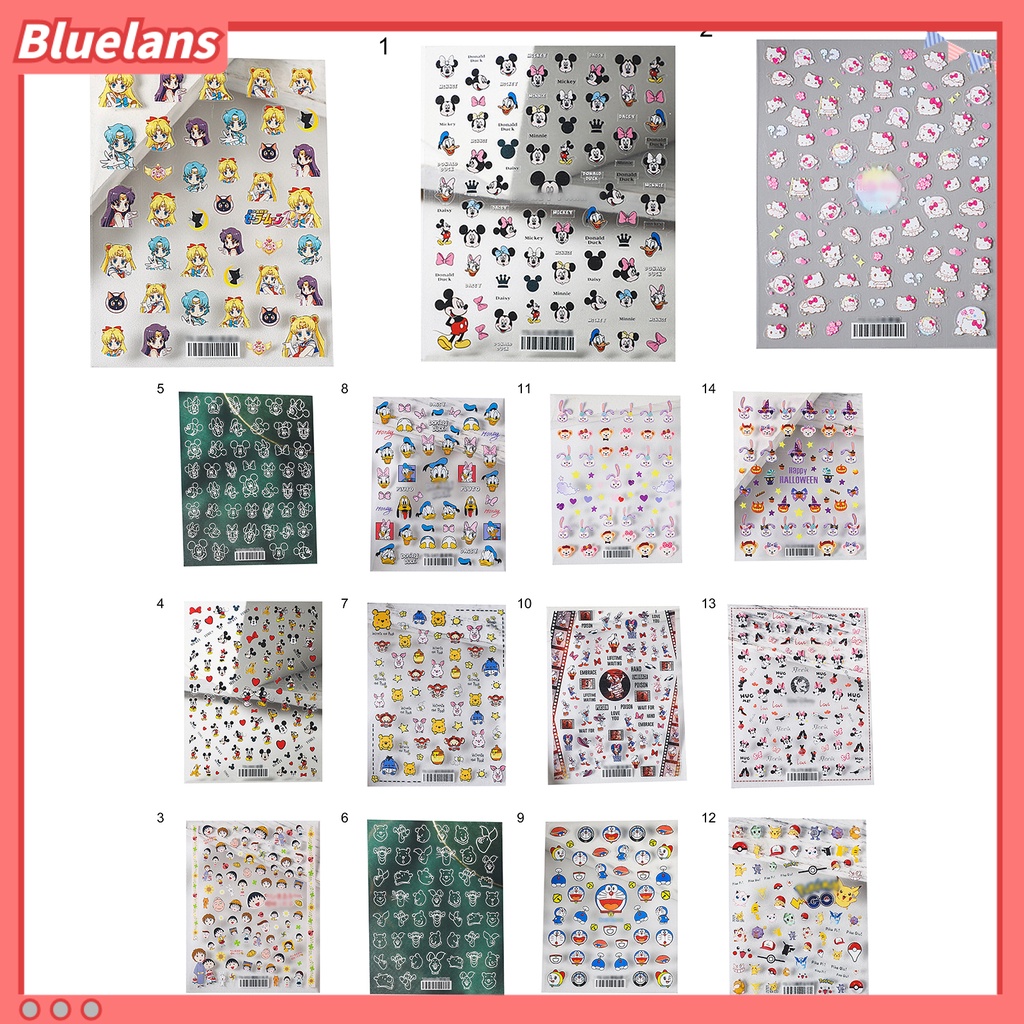 Bluelans Stiker Kuku Motif Kartun 5D Gaya Jepang Untuk Dekorasi Manicure