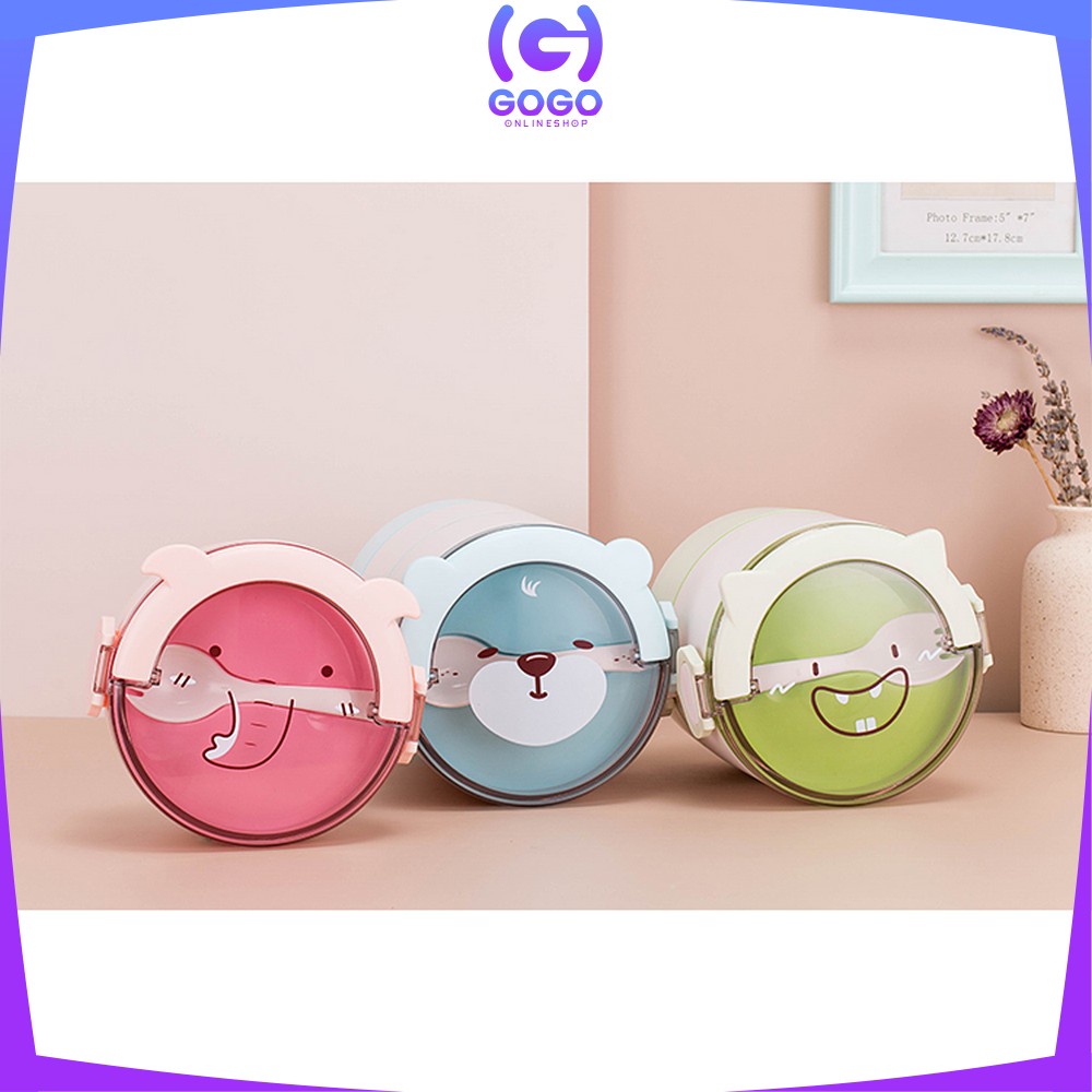 GOGO-C447 Tempat Makan Anak 3 Tingkat Karakter Kotak Bekal Anak Motif Lucu Rantang Susun Anak Lunch Box Set BPA FREE