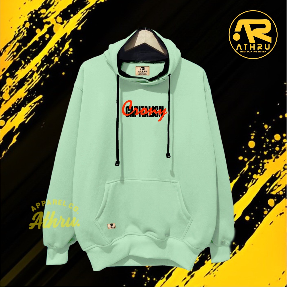 Switer Hudie Pria Wanita Hijau Mint Sablon Capilatise Sweater Onisex Bahan Plecee Tebal Gramsi 280