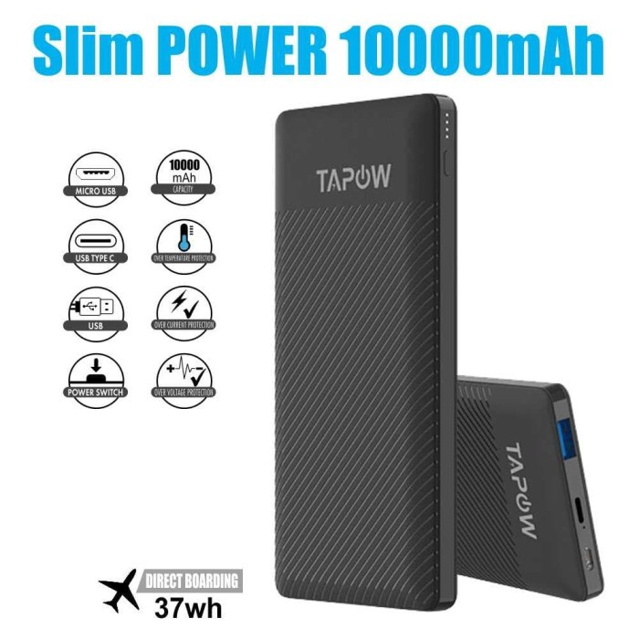POWER BANK 10000MAH SLIM PD 18W QC 3.0 QUICK CHARGING TAPOW TP01-BLK