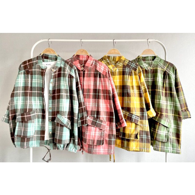 Atasan Kemeja Katun Flanel Import Motif Kotak Keren LuBaNa#748