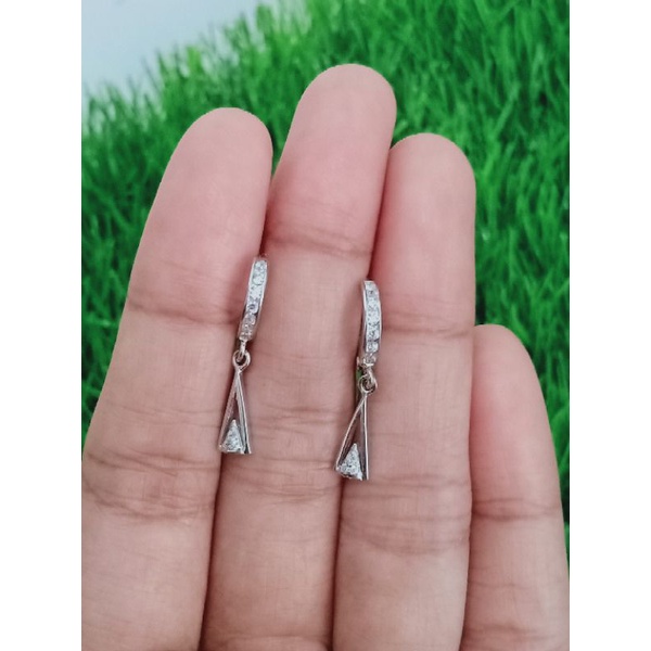 anting jepit donat listring 1brs mp + mainan segitiga 1mp silver925 / anting perak asli lapis mas