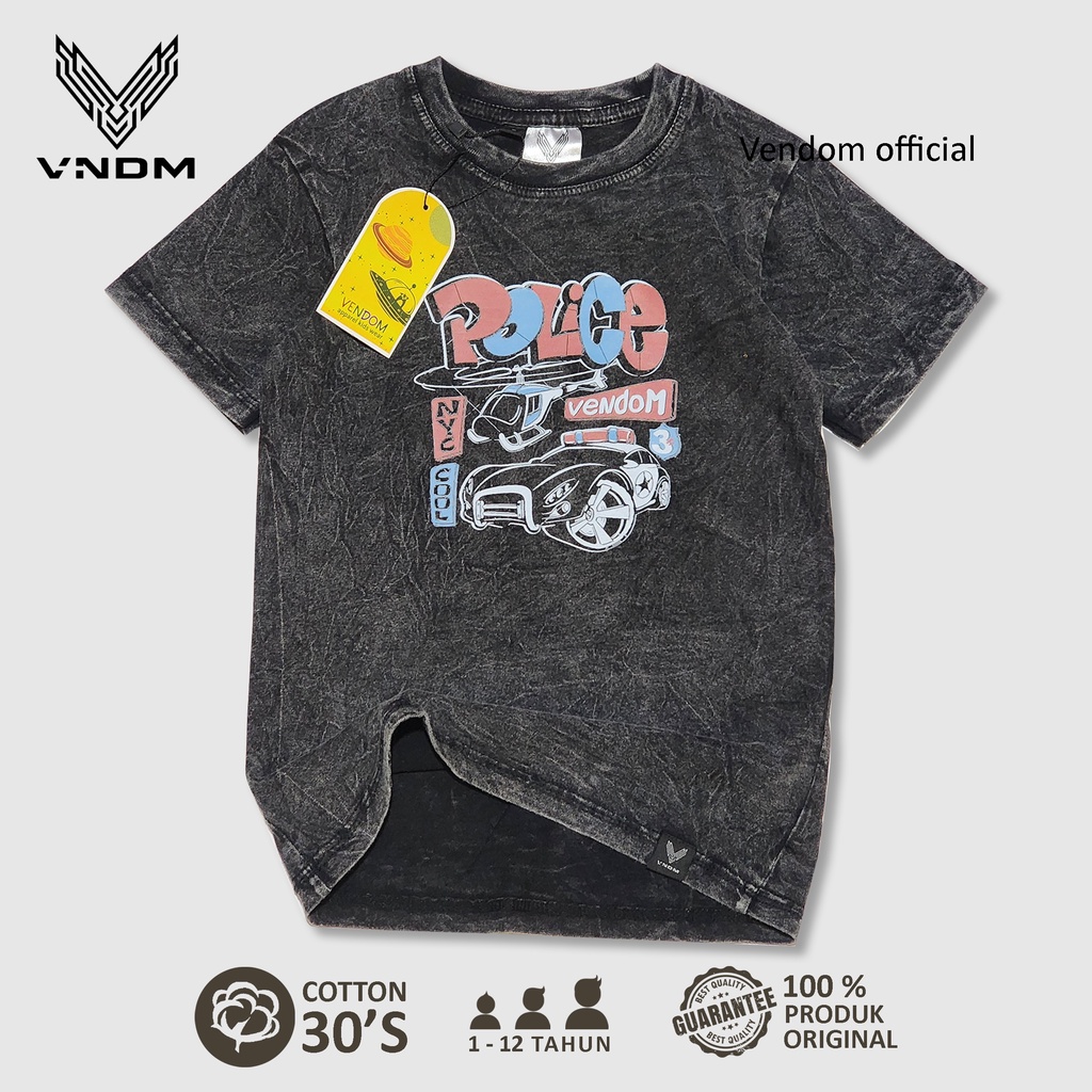 Vendom Kids Baju Kaos Anak Washet Laki Laki / Perempuan Unisex Umur 1-12 Tahun Bahan Cotton 30S vndm