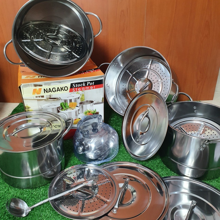 Panci stainless stockpot steamer kukus 4 set free teko Nagako sssq-001N