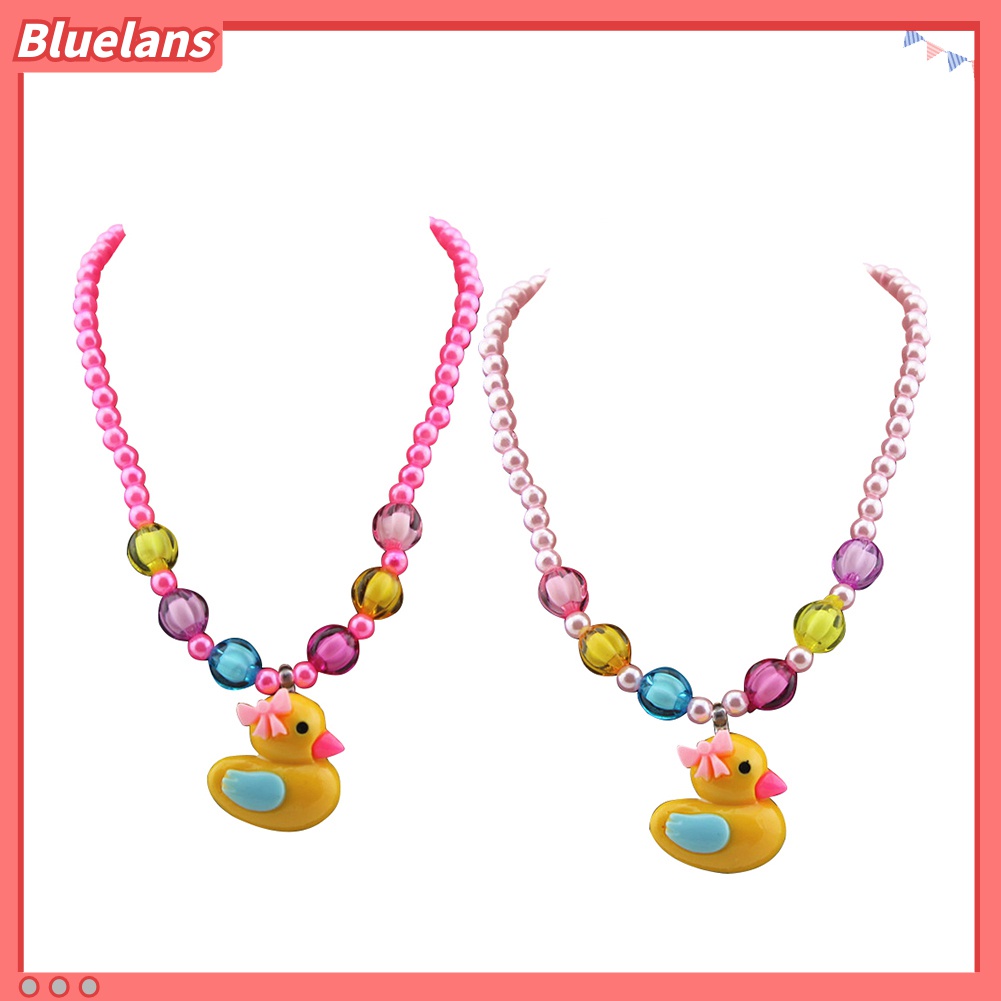 Bluelans 3Pcs / Set Perhiasan Kalung Gelang Cincin Manik-Manik Kupu-Kupu Bebek Kuning Untuk Anak Perempuan