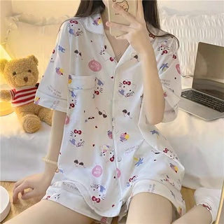 GROSIRTAS TG1515 Baju Tidur Wanita Import Lengan dan Celana Pendek  Leher Kerah