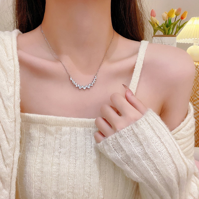 Kalung Choker Bahan Titanium steel Aksen Zircon Bentuk Geometris