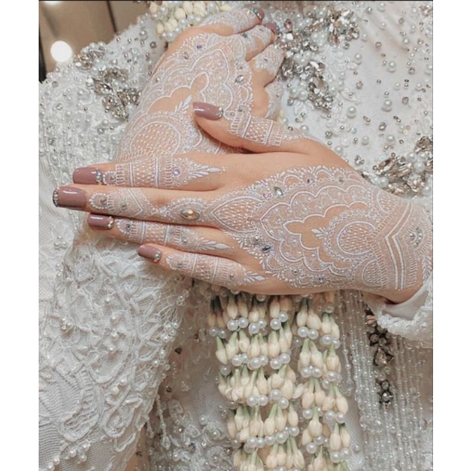 HENNA INSTAN PUTIH KANAN KIRI NEW MOTIF FREE GLITER &amp; MANIK