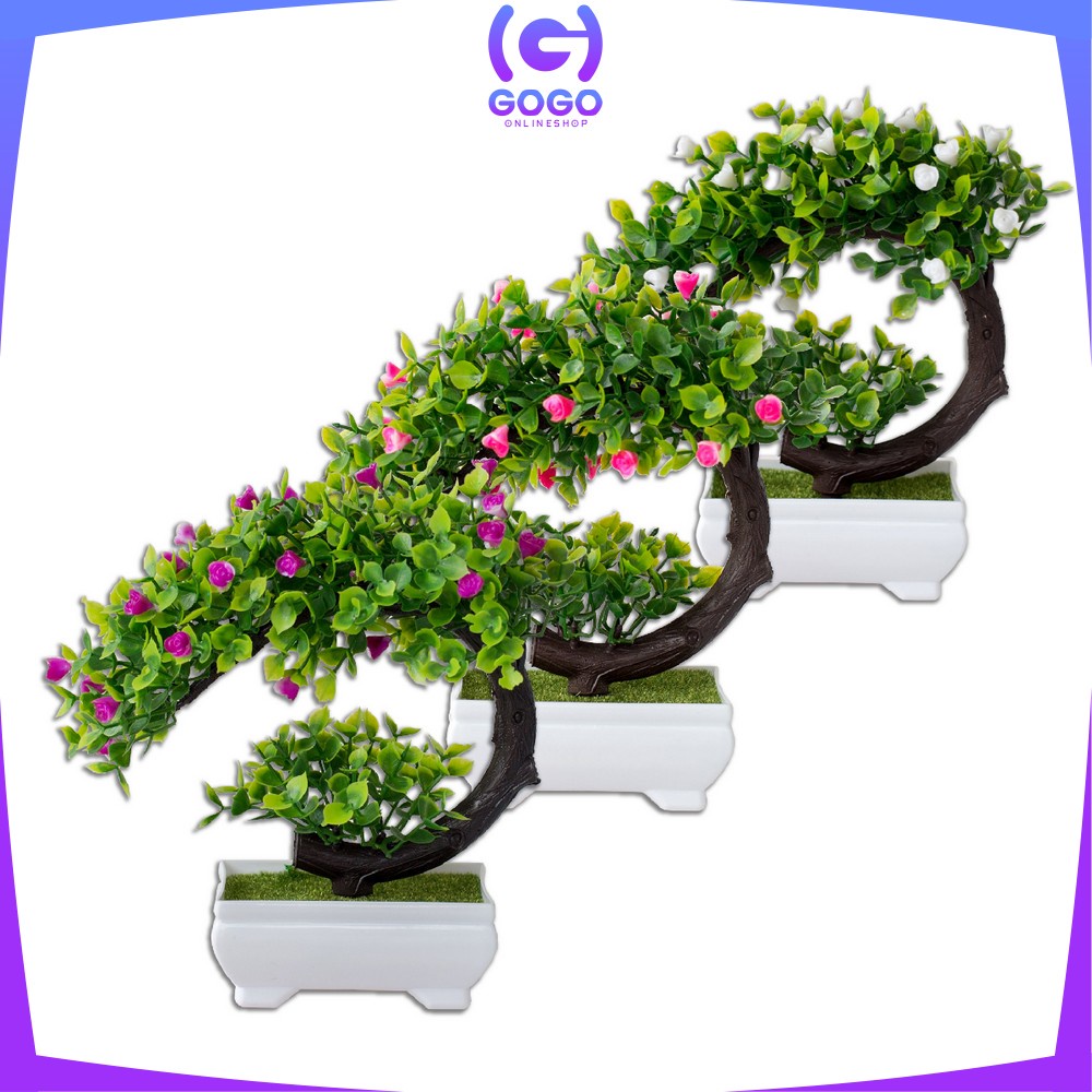 GOGO-C35-37 Ornamen Pot Bonsai Pajangan Dekorasi Rumah Tanaman Bunga Hias Plastik Artificial Flower