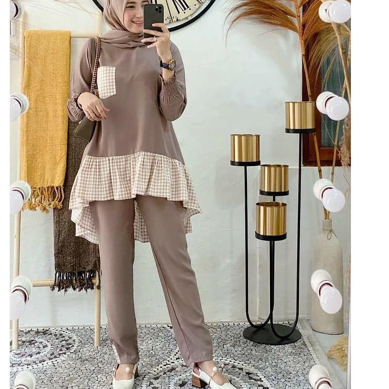 Limited빠 Setelan Muslim Wanita Simple Kekinian / One Set Baju Atasan+Celana Muslim Wanita Ter/ Razet