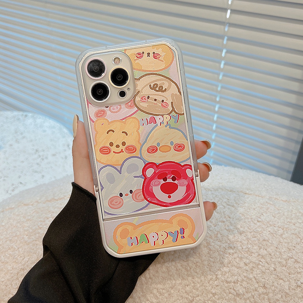 Case Pelindung Bahan Silikon Motif Strawberry Bear Dengan Stand Holder Untuk Iphone 14 7 8 Se 2020 7 + 8PLUS XS XR 11 12 13 PRO MAX