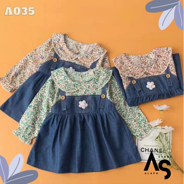 Dress anak perempuan import model jeans/Denim A035