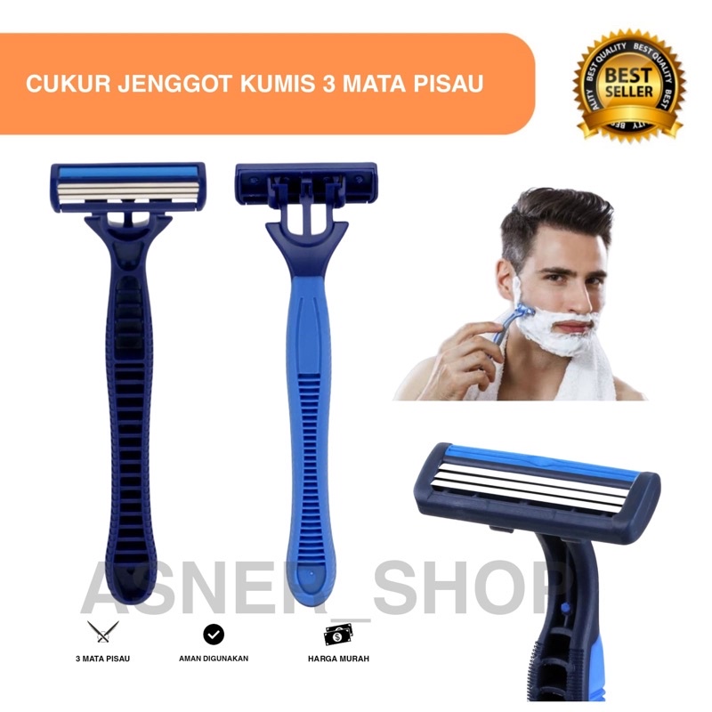 pisau Cukur jenggot Kumis 3 mata silet Balih Blade alat Tajam Biru manual Pria cowok