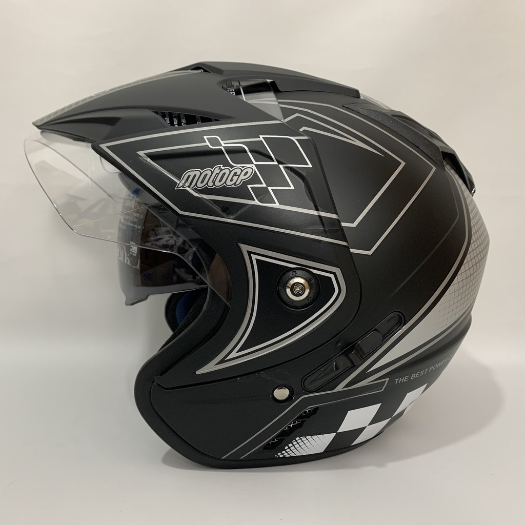 Helm JP7 Moto GP Hitam Abu Abu Doff - Double Visor Dewasa SNI Helmet Helem