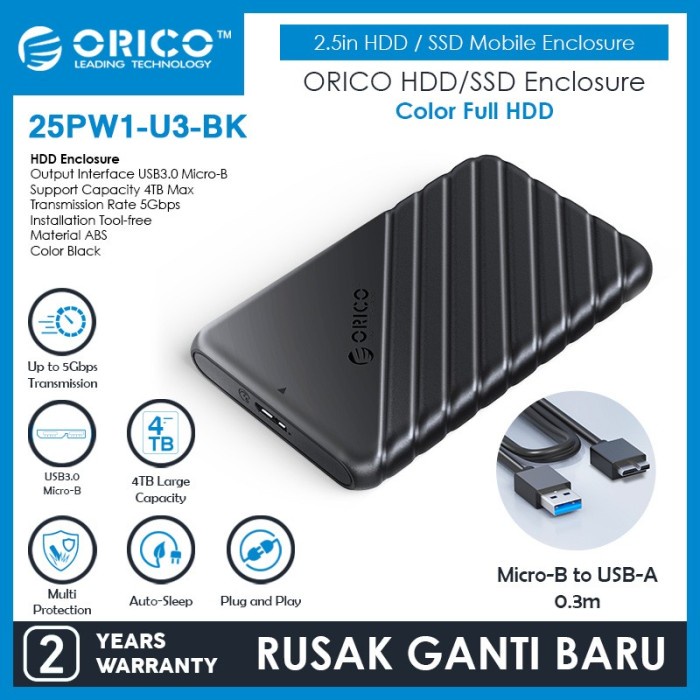 ORICO 25PW1-U3 2.5 inch USB3.0 Micro-B Hard Drive Enclosure - Hitam